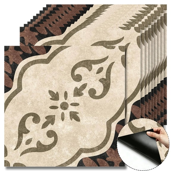 10Pcs Rustic Vintage Peel and Stick Floor Tiles, 12x12 Inch Covers 10 Sq.Ft Self-Adhesive DIY Vinyl Flooring, Removable Waterproof Floor Sticker for Bathroom, Kitchen, Wall, Bedroom, Home Use
