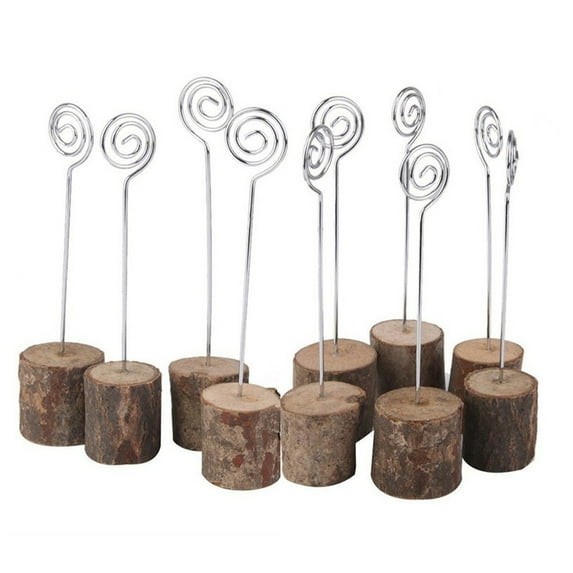 10Pcs Rustic Wooden Photo Clip Memo Name Card Base Holder Memo Picture Frame Tab