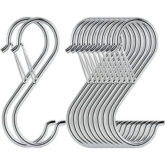 10Pcs S Hooks for Hanging - S Shaped Hooks for Kitchen Utensil and Closet Rod - Black S Hooks for Hanging Plants, Pots and Pans, Bags - Heavy Duty Rustproof Safety Buckle Design - 3.5 Inch