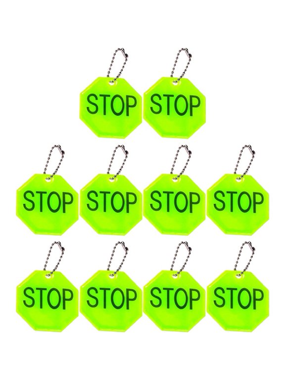 10Pcs STOP Letter Keychain Safety Reflective Keychain Reflective Warning Pendant Reflective Backpack Pendant Tags For Night Cycling Running