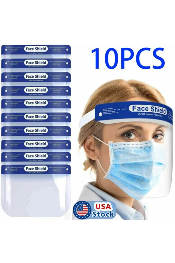 10Pcs Safety Full Face Shield Reusable Washable Face Mask Clear Protection Cover