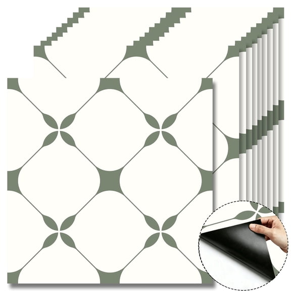 10Pcs Sage Green Geometric Peel and Stick Floor Tiles, 12x12in Covers 10 Sq. Ft. SelfAdhesive DIY Vinyl Flooring, Removable and Waterproof Tile Stickers for Bathroom, Kitchen, Living Room, Shelf