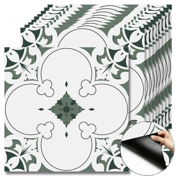 10Pcs Sage Green Moroccan Tile Floor Stickers, 12x12in Covers 10 Sq. Ft. SelfAdhesive DIY Vinyl Flooring, Removable and Waterproof Decor for Bathroom, Kitchen Cabinet, Rental Property