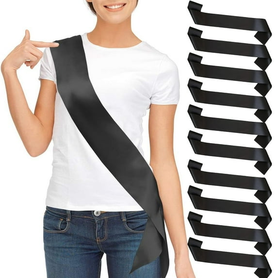 10Pcs Sashes Blank Sashes for Pageants,Senior Sashes, Prom Queen Sashes Plain Satin Sashes Custom Personalized Sashes, Party Decorations, Party Accessory for Wedding Hen Party Birthday (Black)