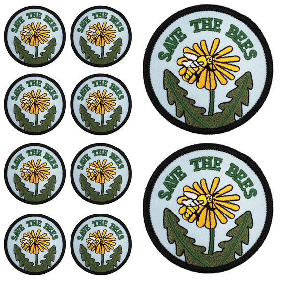 10Pcs Save The Bees Round Embroidered Patch with Hook and Loop Backing, Flower Environmental Quote Applique Badge for Vests, Jackets, Backpacks, and Clothing