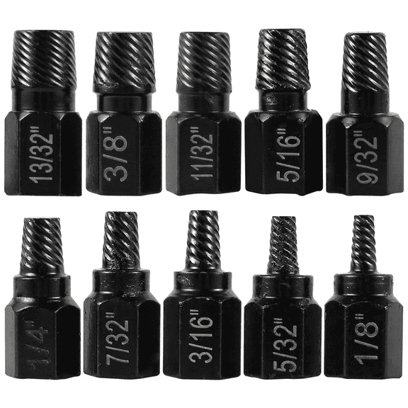 Screw Extractor Set 10-Piece Multi-Spline Easy Out Broken Bolt Remover Kit, High Hardness Alloy Steel, 1/8" to 13/32" with 13mm Hex Base