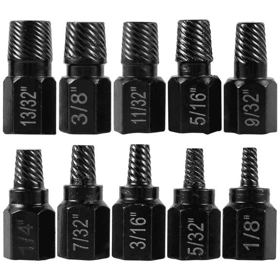 Premium 10-Piece Multi-Spline Screw Extractor Set – Heavy-Duty Alloy Steel Broken Bolt, Stud, and Pipe Removal Tool Kit with 13mm Hex Base for Wrenches & Ratchets