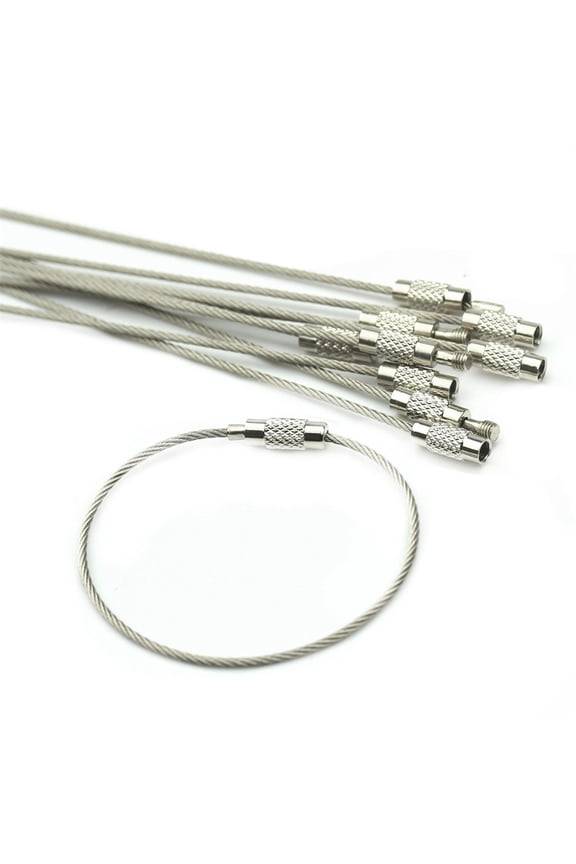 10Pcs Screw Locking Stainless Steel Wire Keychain Key Ring Cable Outdoor Hiking