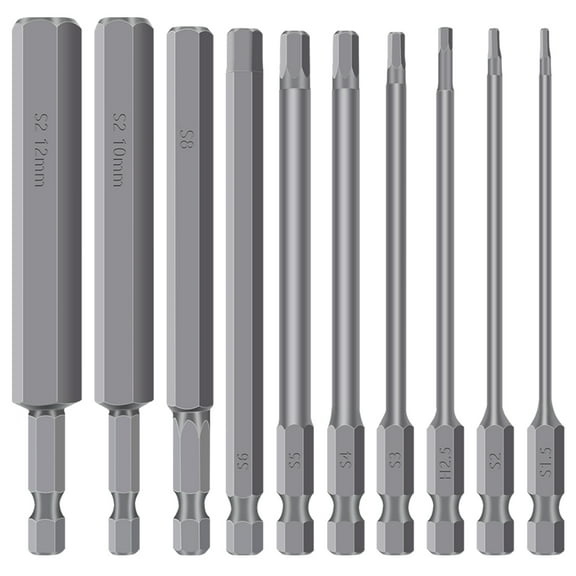 10Pcs Screwdriver Bit Set S2 Steel High Hardness Allen Wrench Drill Bit Set Multiple Size Quick Release Hex Bits Set for Electric Hand Screwdriver Electric Air Drill