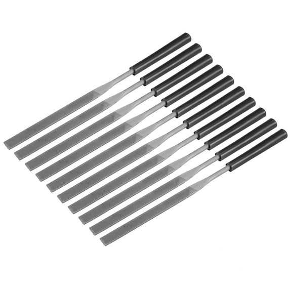 10Pcs Second Cut Steel Flat Needle File with Plastic Handle, 4mm x 160mm