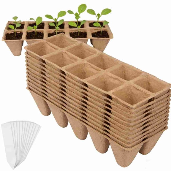 100 Cells Seed Starter Tray, 10Pcs Biodegradable Peat Pots Germination Trays Organic Seed Starting Trays kit with 100Labels