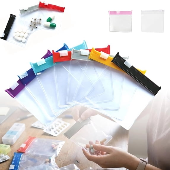 10Pcs Self Sealing Medicine Zipper Bags Waterproof Reusable Slide Lock Pill Pouch Color Code Design Travel Home Small Item Storage Bag (Red)