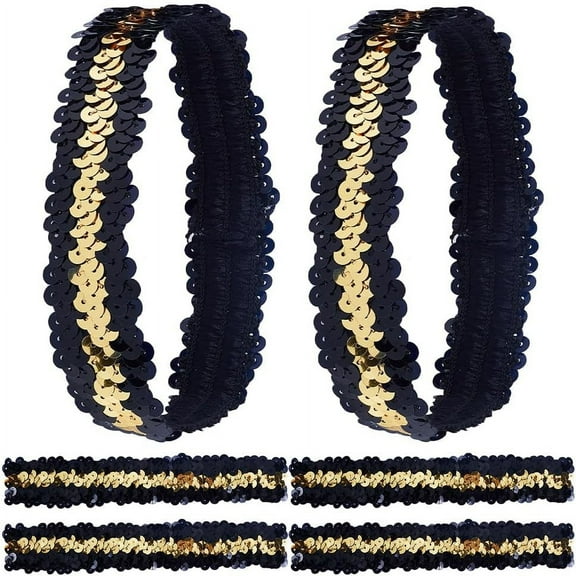 10Pcs Sequin Headband Sparkling Wide Headband Elastic Glow Stretch Sparkle Glitter Fashion Adjustable Hair Band Accessories for Women Sports Dance Party Teams Store Black-Gold Stitching DIY