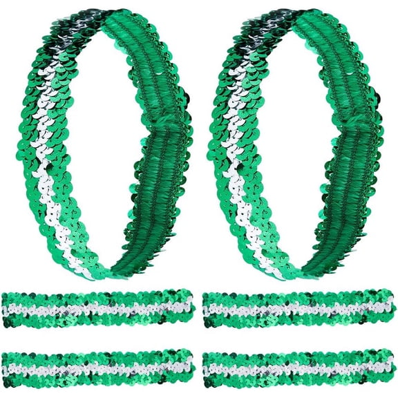 10Pcs Sequin Headband Sparkling Wide Headband Elastic Glow Stretch Sparkle Glitter Fashion Adjustable Hair Band Accessories for Women Sports Dance Party Teams Store Lime Green for DIY