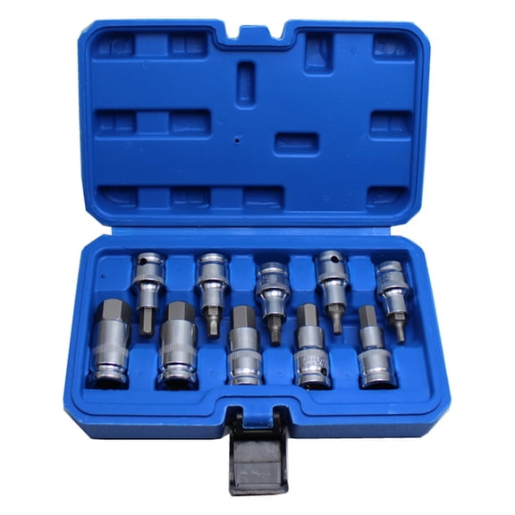 10Pcs Set 1/2inch Hexagon Socket Bit Kit Six Angle Sleeve Hex Socket Wrench for Ratchet Wrench Auto Repair Hand Tool H