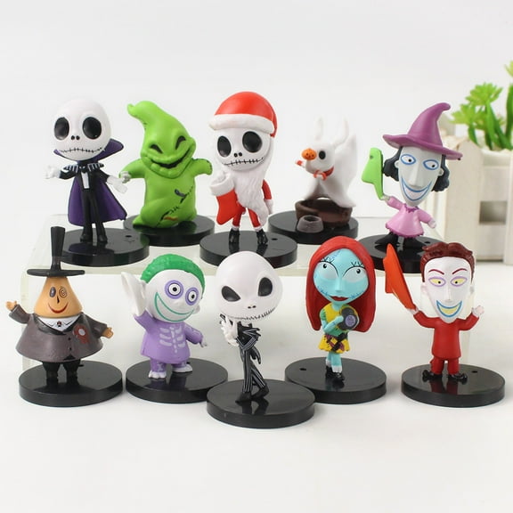 10Pcs/Set Anime Nightmare Before Christmas Cute Jack Skellington and Sally Model PVC Doll Action Figures Toy Model Toys Kids Christmas Birthday Gifts