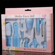 CODREAM 10Pcs/Set Baby Health Care Kit Portable Newborn Infant Nursery Set Kids Grooming Baby Nail Clipper Brush Comb Cleaning Sets (Blue)