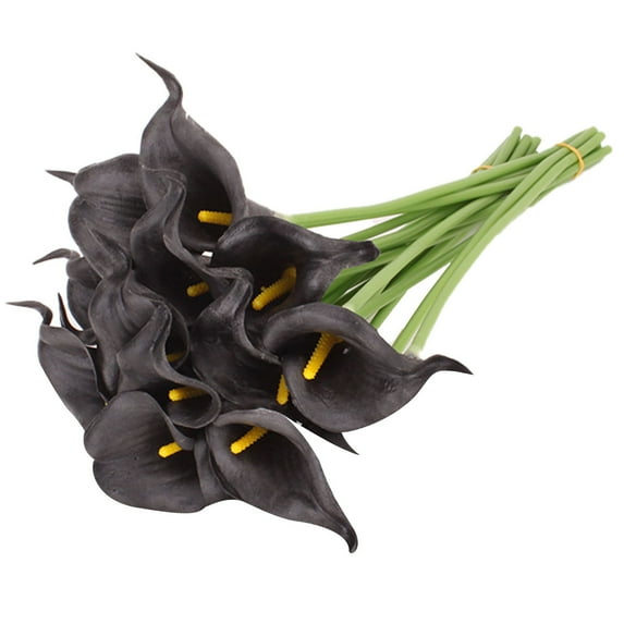 10Pcs/Set Fake Flower Decor Real Touch Simulated Faux Leather Long Stem Bridal Artificial Calla Lily Flower for Wedding