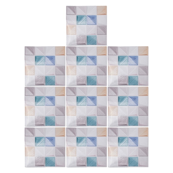 10Pcs/Set Flat Mosaic Tiles Sticker Transfers Covers For Kitchen Bathroom Wall Strickers Gloss Waterproof Film 3D Wall Decals