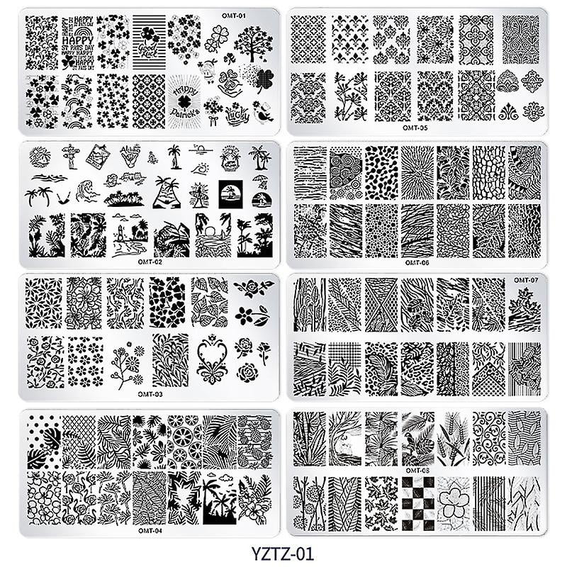 10Pcs/Set Nail Stamping Plates with Silicone Clear Stamper Scraper Flowers Geometry Printing for Nail Art Stamping Plates Manicure Art Tool Kit