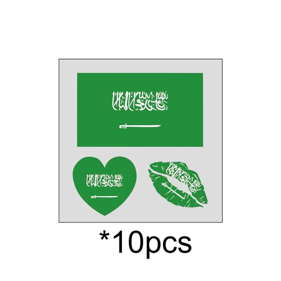 10Pcs/Set National Flag Temporary Tattoos for Women Men, National Flag Shape (Rectangular, Heart, Lip), Disposable Waterproof Sticker, for Sports Events, Fan Parties, Bar Decoration (Saudi Arabia)