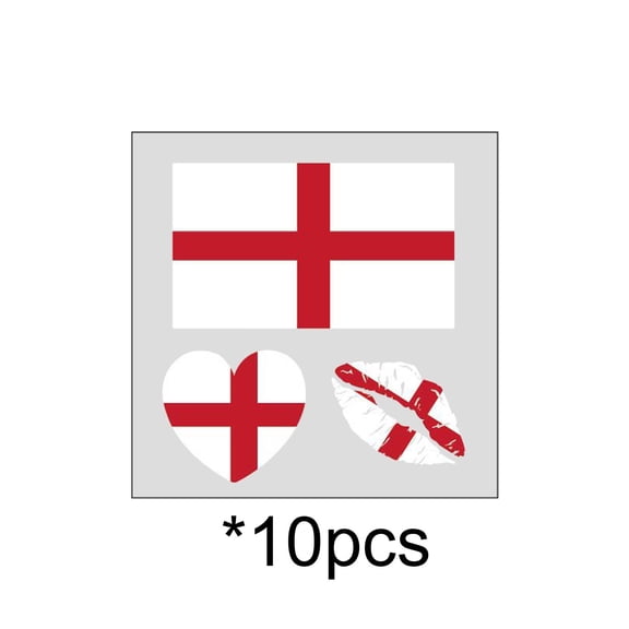 10Pcs/Set National Flag Temporary Tattoos for Women Men, National Flag Shape (Rectangular, Heart, Lip), Disposable Waterproof Sticker, for Sports Events, Fan Parties, Bar Decoration (England)