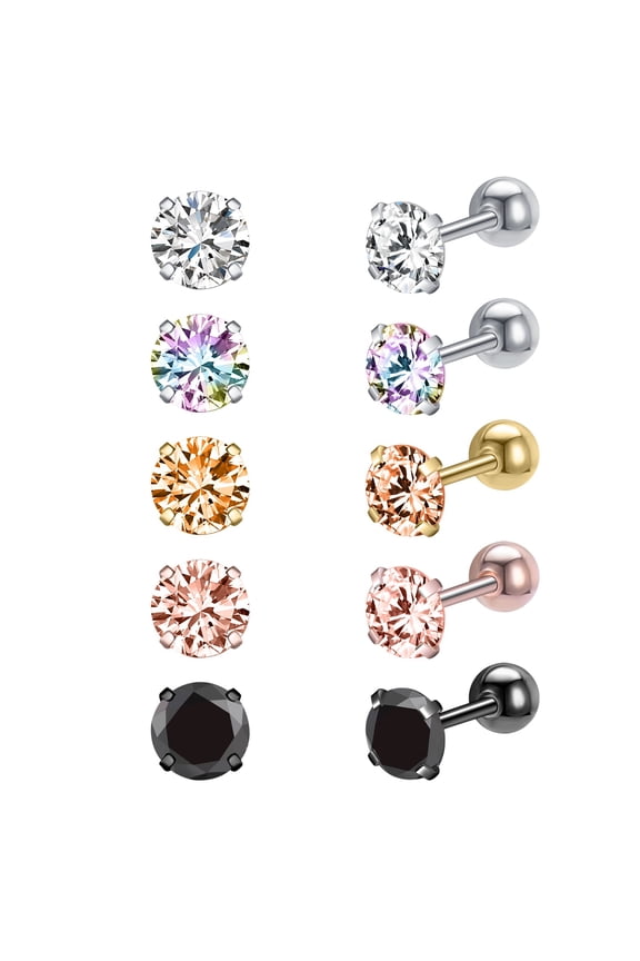 10Pcs/Set Round Crystal Stud Earring Silver Ear Stud Helix Conch Cartilage Piercing for Women