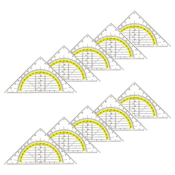 10Pcs Set Square Buil in 180 Degree Protractors Clear Set Square Geometry Drawing Ruler For Education And Professional