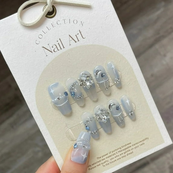 10Pcs Set White Butterfly Handmade Press On Nails Long Ballet Decoration Pearl False Nails Wearable Manicure Fake Nails Tips Art