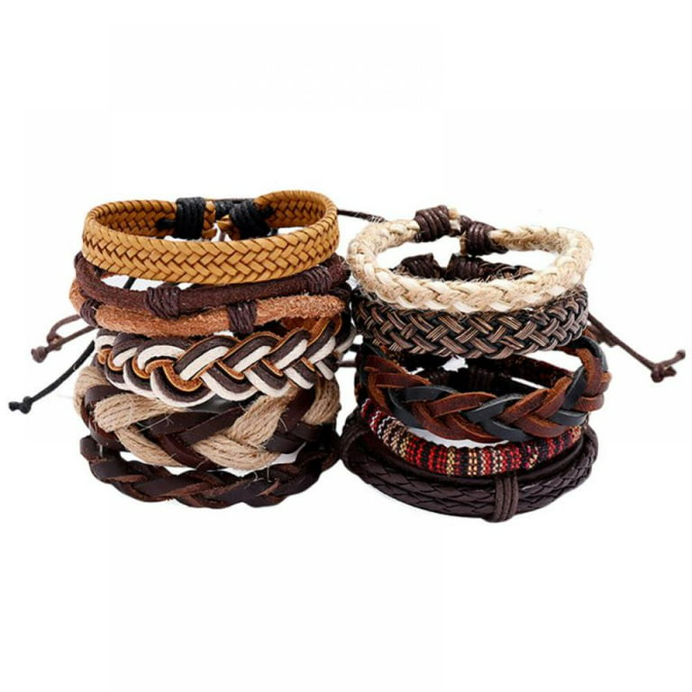 10Pcs/Set Woven Braided Leather Bracelet for Men Women, Vintage Braided Rope Bracelet Boho Ethnic Cuff Bracelets Adjustable Wristband Bracelets, adult
