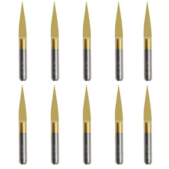 10Pcs/Set for Titanium Coated Carbide PCB Engraving 15 0.1mm CNC Bit Router Too