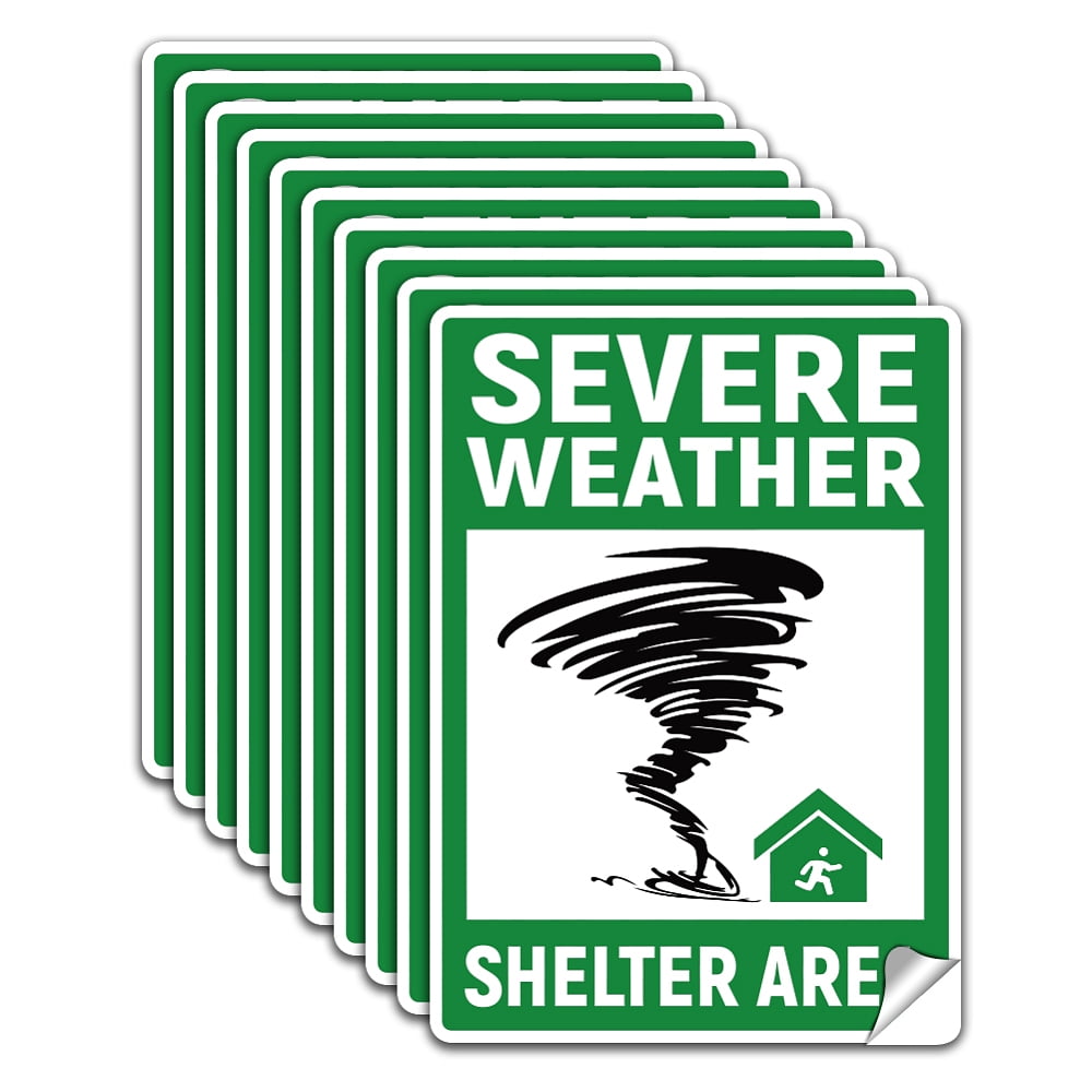 10Pcs Severe Weather Shelter Area Sign Sticker PVC Green Waterproof ...