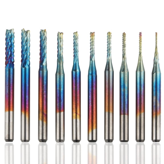 10Pcs Shank End Mill CNC Router Bit Set 0.8-3.175mm Carbide End Milling Cutter Engraving Bits Rotary Burrs for PCB Circ