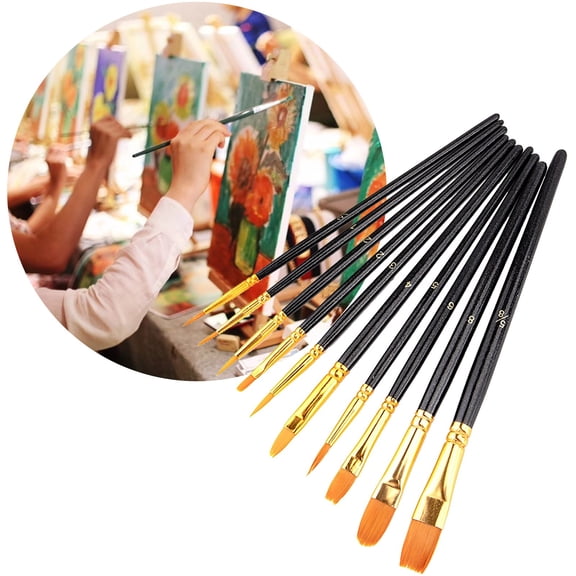 10Pcs Shape Artist Paint Brush Set, Black Wooden Handle Synthetic Nylon Art Brushes, Fine Detail & Wide Wash Brushes for Acrylic Watercolor & Craft Drafting, Hot Pick Multipurpose Painting Tool