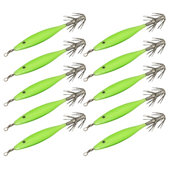 10Pcs Shrimp Lures Baits Squid Jigs 3.6g Fluorescent Squid Jigs Cuttlefish Hook Glow Jigs Hook for Saltwater Fishing