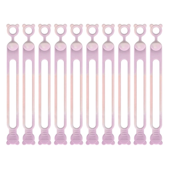 10Pcs Silicone Cable Ties,Reusable Cable Ties Cord Organizer for Bundling Earphone, Phone Charger, Computer Cords(pinkish purple)