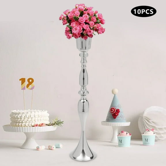 10Pcs Silver 29.1in Tall Flower Vases Wedding Table Centerpieces Flower Stand