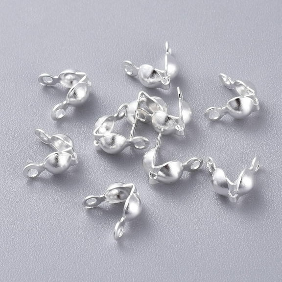 10Pcs Silver 304 Stainless Steel Bead Tips Calotte Ends Open Bead Tips Endcaps Clamshell Knot Cover for DIY Bracelet Necklaces Earrings Keychains Jewelry Making 7x4mm