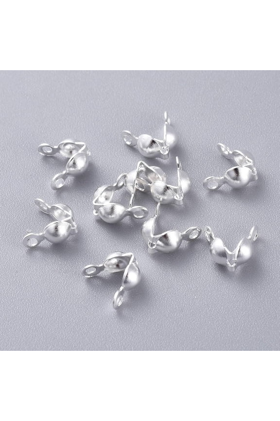 10Pcs Silver 304 Stainless Steel Bead Tips Calotte Ends Open Bead Tips Endcaps Clamshell Knot Cover for DIY Bracelet Necklaces Earrings Keychains Jewelry Making 7x4mm