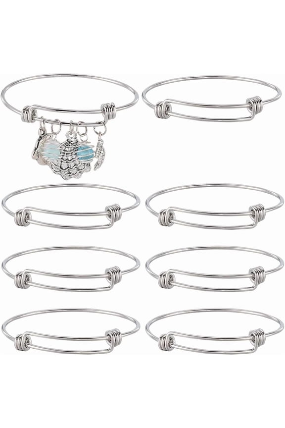 10Pcs Silver Expandable Bangle Bracelets Adjustable Wire Bracelet Stainless Steel Motivational Blank Bangles Set for DIY Jewelry Making 2.17 Inches DIY Gift Supplies Crafting Beginner Women