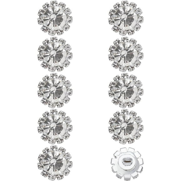 10Pcs Silver Flower Rhinestone Buttons: Sparkling Sewn Buttons for Sewing Crafts and Clothing Decoration
