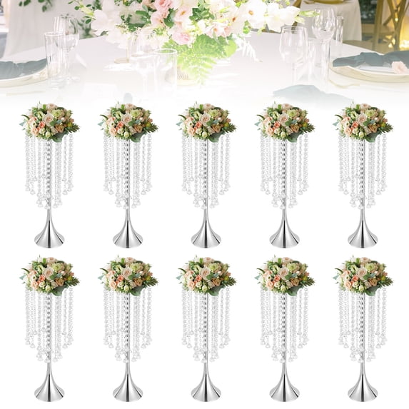 10Pcs Silver Flower Stand Wedding Centerpieces on Floor Tall Metal ...