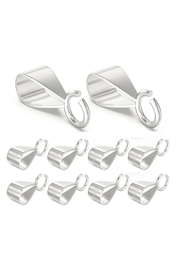 10Pcs Silver Slider Pendant Clasp for Necklace with Open Loop, Easy Bails for Jewelry Making, Charm Clasp Connector for DIY Craft