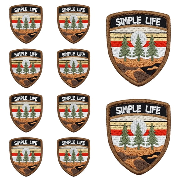 10Pcs "Simple Life" Retro Sunset Embroidered Patch with Hook and Loop Backing, Vintage Wilderness Nature Applique Badge for Vests, Jackets, Backpacks, and Clothing