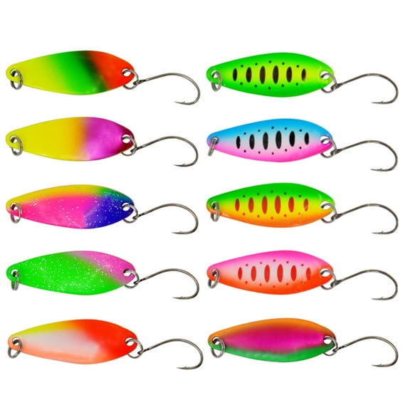 10Pcs Single Hook Trout Lures Sequins Baits Trout Fishing Spoons Lures Hard Metal Baits Colorful Trout Spoons Baits