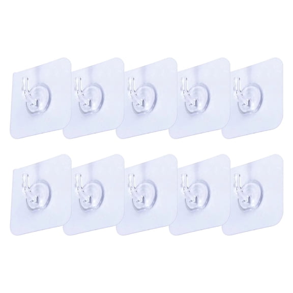 10Pcs Small Adhesive Wall Hooks Damage Free Sticky Hooks Waterproof Oilproof for Bathroom Kitchen Decorations Cables, 2X2In (Clear1)