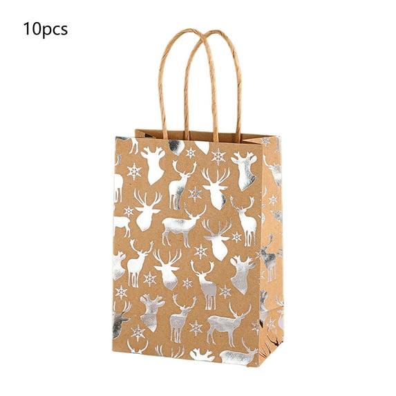 10Pcs Small Christmas Gift Bags, Kraft Paper Metallic Candy Goodie Bags, Winter Snowflake Party Favors Bag for Xmas Holiday Birthday Party Supplies(A)