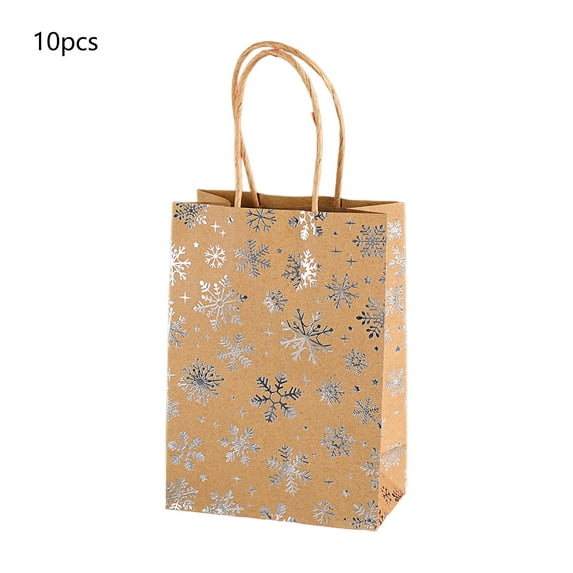 10Pcs Small Christmas Gift Bags, Kraft Paper Metallic Candy Goodie Bags, Winter Snowflake Party Favors Bag for Xmas Holiday Birthday Party Supplies(B)