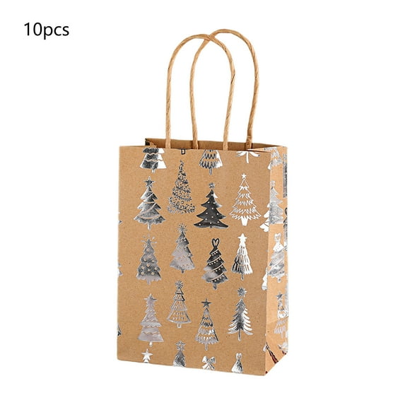 10Pcs Small Christmas Gift Bags, Kraft Paper Metallic Candy Goodie Bags, Winter Snowflake Party Favors Bag for Xmas Holiday Birthday Party Supplies(D)
