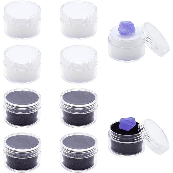 10Pcs Small Loose Gemstone Display Box 1.16" White Black Round Jewelry Display Cases Container Diamond Plastic Gift Boxes with Sponge Cushions Clear Lids for Rings Gems Gift Packing Showing for DIY